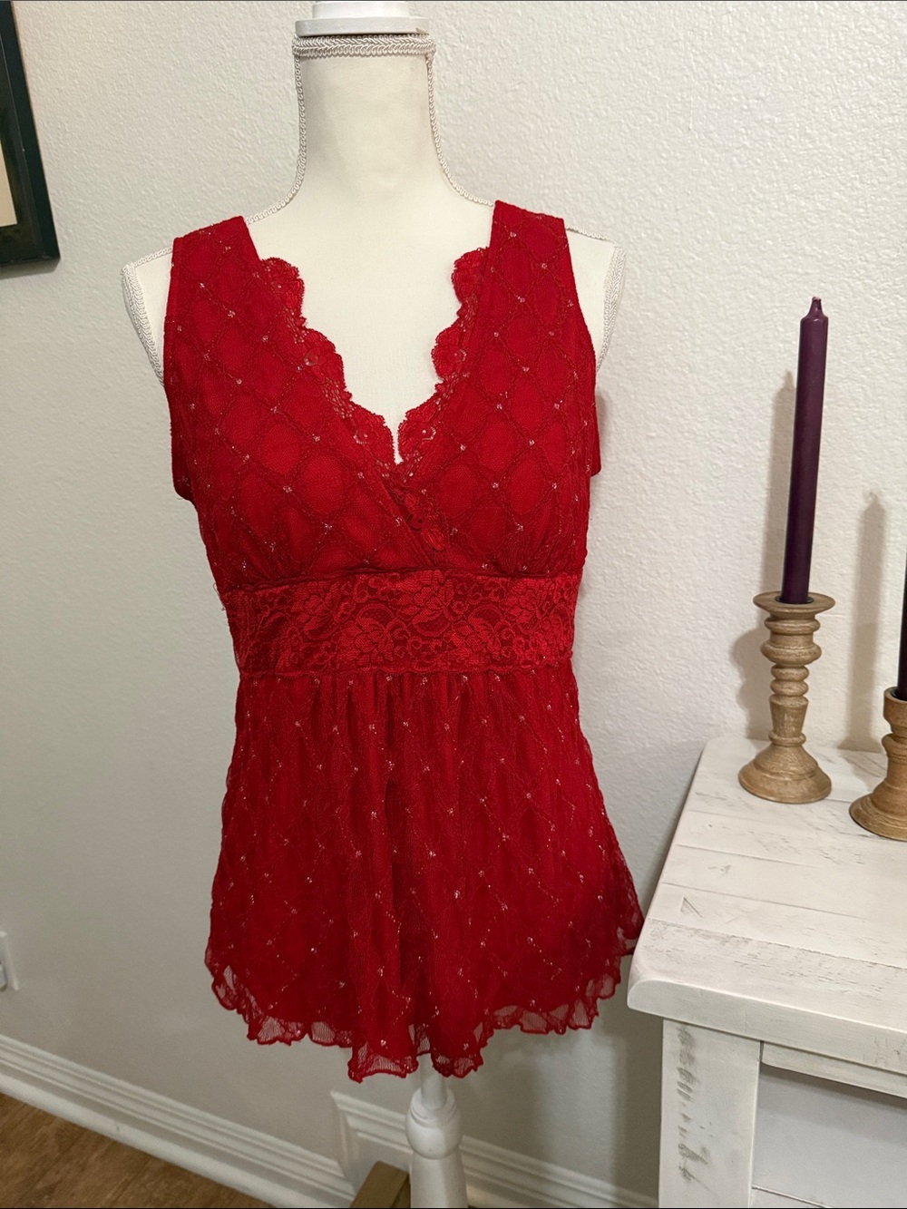 Y2k Fairycore Red Lace V-Neck Women's Top Blouse